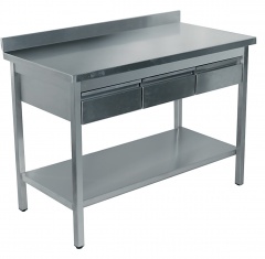 Стол производственный с горизонтальным блоком выдвижных ящиков Rada СОП-3-Я-12/6БН с полкой Стол производственный с горизонтальным блоком выдвижных ящиков Rada СОП-3-Я-12/6БН с полкой