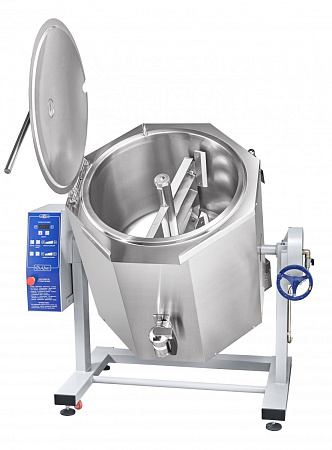 Котел пищеварочный электрический Abat КПЭМ-160-ОМР-ВК с функциями перемешивания и ручного опрокидывания Котел пищеварочный электрический Abat КПЭМ-160-ОМР-ВК с функциями перемешивания и ручного опрокидывания