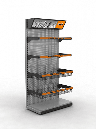 Перфорированный стенд Евромаркет ТГС00162 с сетчатыми корзинами Перфорированный стенд Евромаркет ТГС00162 с сетчатыми корзинами