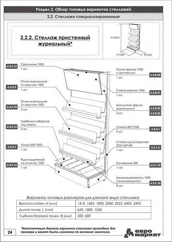 Пристенный стеллаж Евромаркет ПС00101 для журналов Пристенный стеллаж Евромаркет ПС00101 для журналов