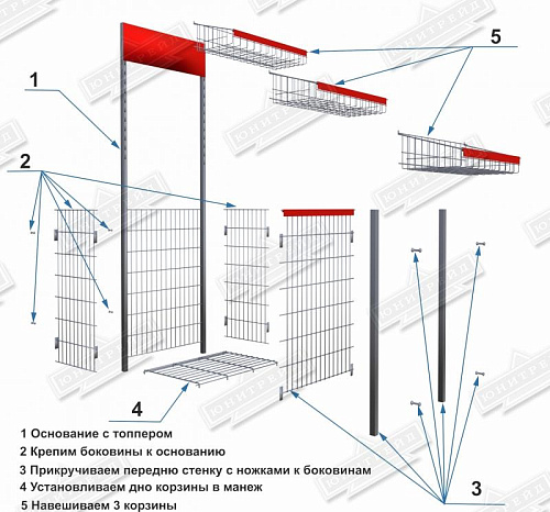 Стойка торговая с регулируемым дном и 3-мя корзинами Юнитрейд Стойка торговая с регулируемым дном и 3-мя корзинами Юнитрейд