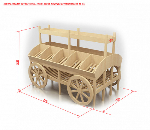 Стеллаж овощной Евромаркет Ф011 в виде телеги EM-02.111.000 СБ Стеллаж овощной Евромаркет Ф011 в виде телеги EM-02.111.000 СБ