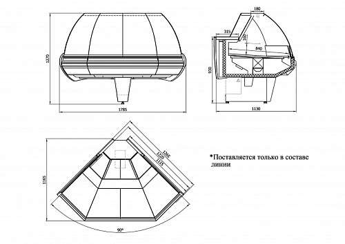 Холодильная витрина Enteco master НЕМИГА STANDART УН 90 ВС угловая, основание на опорах, встроенный агрегат Холодильная витрина Enteco master НЕМИГА STANDART УН 90 ВС угловая, основание на опорах, встроенный агрегат