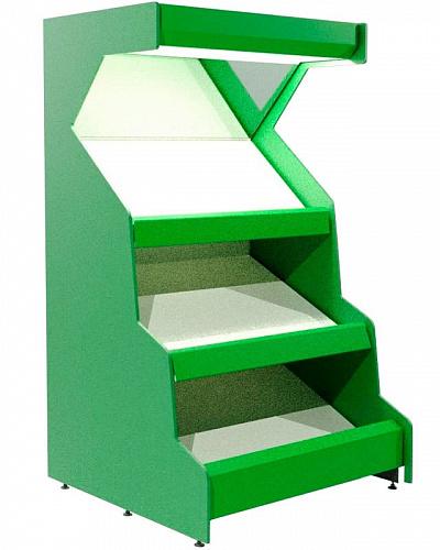 Овощной стеллаж Евромаркет ОВС0077 с боковинами ЛДСП, зеркальным фризом с подсветкой Овощной стеллаж Евромаркет ОВС0077 с боковинами ЛДСП, зеркальным фризом с подсветкой