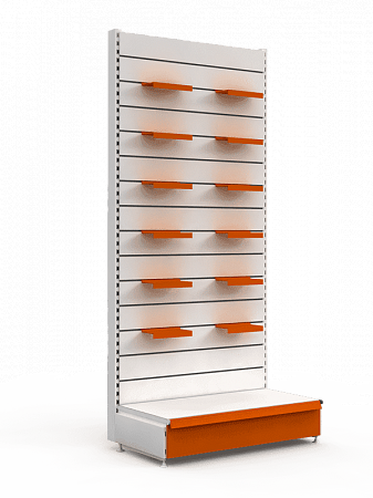 Пристенный торговый стеллаж Евромаркет ПС00105 с эконом-панелями Пристенный торговый стеллаж Евромаркет ПС00105 с эконом-панелями