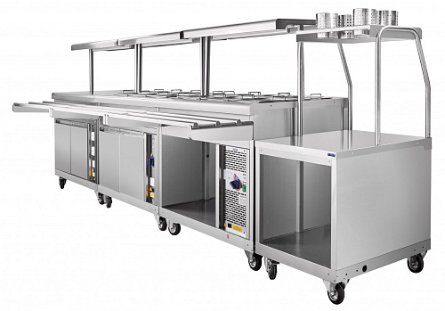 Прилавок для холодных закусок Abat ПВВ(Н)-70ПМ-01-НШ, передвижная линия самообслуживания Прилавок для холодных закусок Abat ПВВ(Н)-70ПМ-01-НШ, передвижная линия самообслуживания