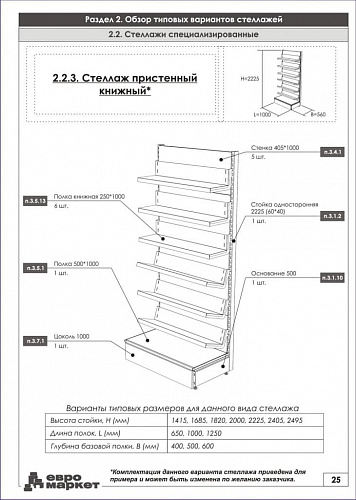 Пристенный стеллаж Евромаркет ПС00103 книжный Пристенный стеллаж Евромаркет ПС00103 книжный