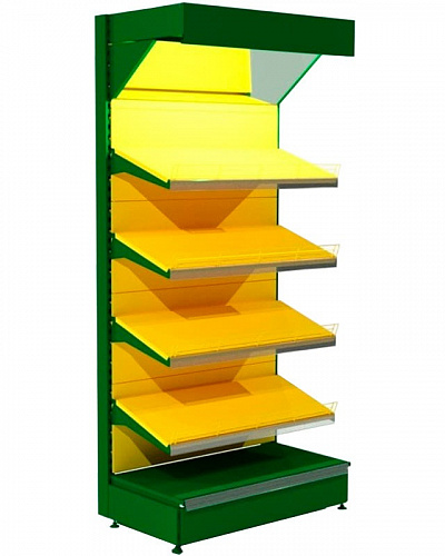 Овощной стеллаж Евромаркет ОВС0073 с зеркальным фризом и подсветкой Овощной стеллаж Евромаркет ОВС0073 с зеркальным фризом и подсветкой