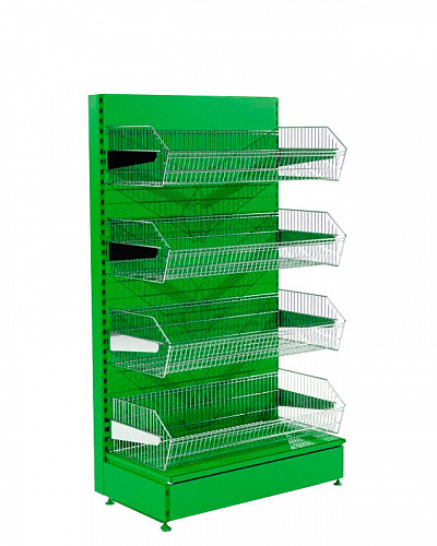 Овощной стеллаж Евромаркет ОВС0075 с сетчатыми корзинами без фриза Овощной стеллаж Евромаркет ОВС0075 с сетчатыми корзинами без фриза