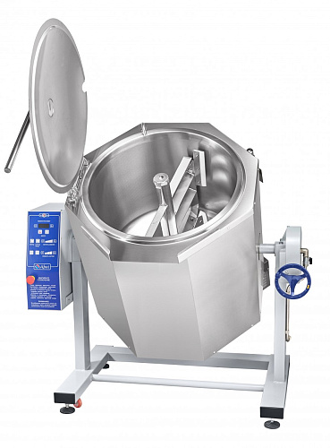 Котел пищеварочный электрический Abat КПЭМ-160-ОМР-В с функциями перемешивания и ручного опрокидывания Котел пищеварочный электрический Abat КПЭМ-160-ОМР-В с функциями перемешивания и ручного опрокидывания