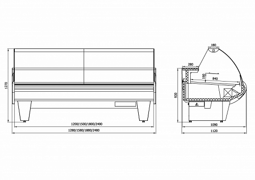 Холодильная витрина Enteco master НЕМИГА STANDART 120 ВС среднетемпературная, основание на опорах Холодильная витрина Enteco master НЕМИГА STANDART 120 ВС среднетемпературная, основание на опорах