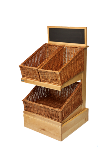 Стойка под плетеные корзины Евромаркет с двумя полками и топпером Стойка под плетеные корзины Евромаркет с двумя полками и топпером