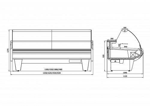 Холодильная витрина Enteco master НЕМИГА STANDART 240 ВСн универсальная, основание на опорах, встроенный агрегат Холодильная витрина Enteco master НЕМИГА STANDART 240 ВСн универсальная, основание на опорах, встроенный агрегат