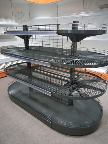 Островной стеллаж Евромаркет СС0058 сетчатый, с полукруглыми полками Островной стеллаж Евромаркет СС0058 сетчатый, с полукруглыми полками