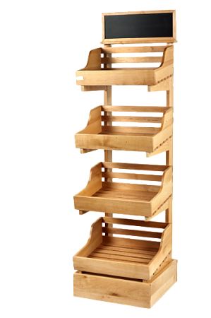 Узкая стойка деревянная Евромаркет с топпером и четырьмя полками Узкая стойка деревянная Евромаркет с топпером и четырьмя полками