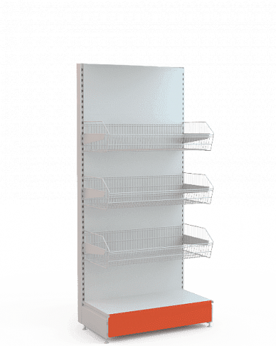 Пристенный стеллаж Евромаркет ПС00112 с сетчатыми корзинами без фриза Пристенный стеллаж Евромаркет ПС00112 с сетчатыми корзинами без фриза
