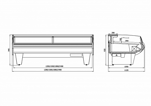 Холодильная витрина Enteco master НЕМИГА STANDART 150 ВСн Self универсальная, основание на опорах Холодильная витрина Enteco master НЕМИГА STANDART 150 ВСн Self универсальная, основание на опорах
