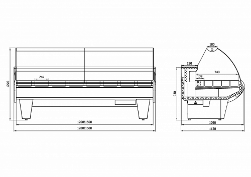 Тепловая витрина Enteco master НЕМИГА STANDART 150 ВВ(Т), основание на опорах Тепловая витрина Enteco master НЕМИГА STANDART 150 ВВ(Т), основание на опорах