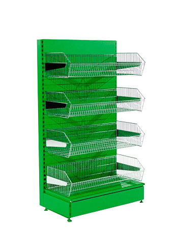 Овощной стеллаж Евромаркет ОВС0075 с сетчатыми корзинами без фриза Овощной стеллаж Евромаркет ОВС0075 с сетчатыми корзинами без фриза
