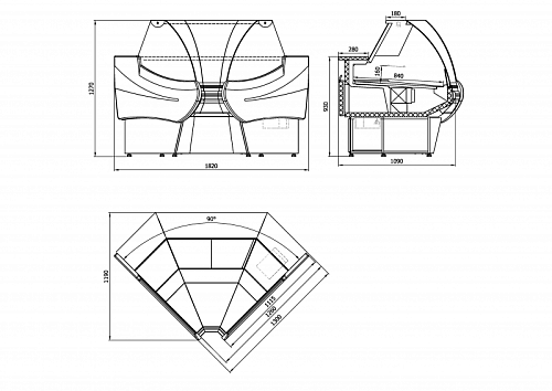 Холодильная витрина Enteco master НЕМИГА STANDART УВ 90 ВС угловая, закрытое основание, встроенный агрегат Холодильная витрина Enteco master НЕМИГА STANDART УВ 90 ВС угловая, закрытое основание, встроенный агрегат