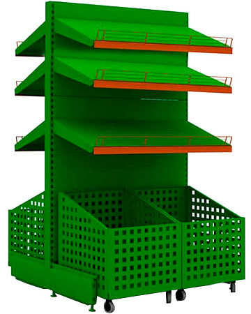 Островной овощной стеллаж Евромаркет ОВС0080 с выкатными корзинами Островной овощной стеллаж Евромаркет ОВС0080 с выкатными корзинами