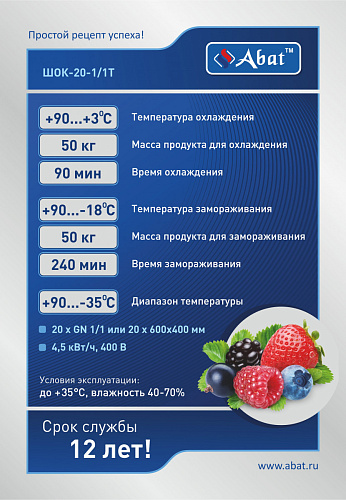 Аппарат шоковой заморозки Abat ШОК-20-1/1Т Аппарат шоковой заморозки Abat ШОК-20-1/1Т