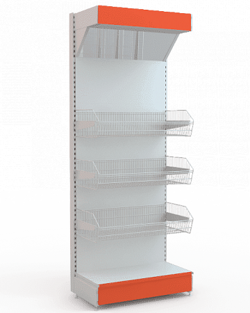 Пристенный стеллаж Евромаркет ПС0035 с корзинами и фризом Пристенный стеллаж Евромаркет ПС0035 с корзинами и фризом