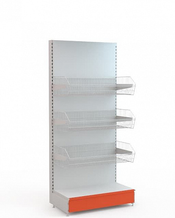 Пристенный стеллаж Евромаркет ПС0036 с корзинами из проволоки Пристенный стеллаж Евромаркет ПС0036 с корзинами из проволоки