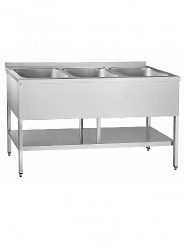 Ванна моечная трехсекционная Abat ВМП-6-3-5РН (с полкой, вся нерж.) Ванна моечная трехсекционная Abat ВМП-6-3-5РН (с полкой, вся нерж.)