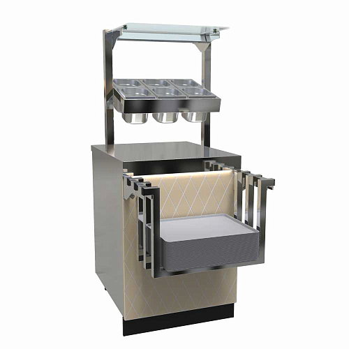 Прилавок для столовых приборов и подносов с хлебницей Abat ПСПХ-70Е серия Сэйла Прилавок для столовых приборов и подносов с хлебницей Abat ПСПХ-70Е серия Сэйла