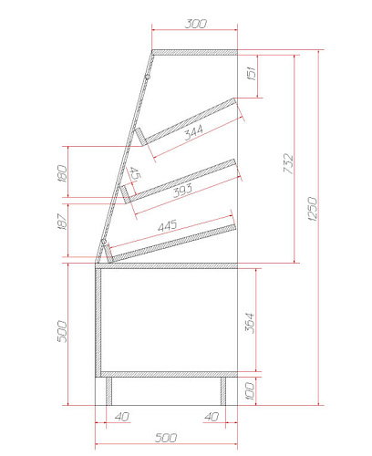 Витрина наклонная с наклонными полками Витрина Плюс Д7В - 900х500х1250 Витрина наклонная с наклонными полками Витрина Плюс Д7В - 900х500х1250