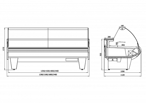 Холодильная витрина Enteco master НЕМИГА STANDART 240 ВС среднетемпературная, основание на опорах, встроенный агрегат Холодильная витрина Enteco master НЕМИГА STANDART 240 ВС среднетемпературная, основание на опорах, встроенный агрегат