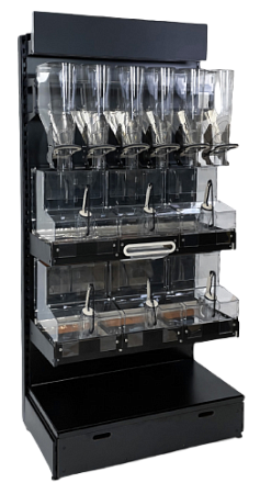 Металлический стеллаж с 6ю дозаторами и 6ю полочными ротационными контейнерами с лопатками Евромаркет МС23290 Металлический стеллаж с 6ю дозаторами и 6ю полочными ротационными контейнерами с лопатками Евромаркет МС23290