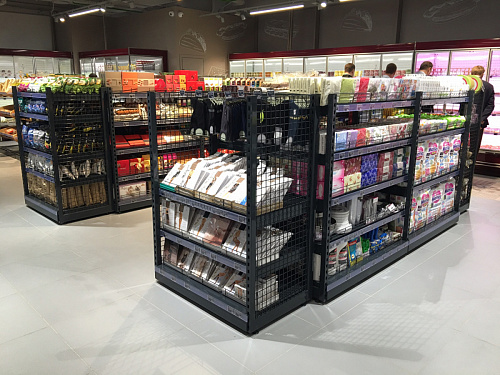 Пристенный стеллаж Евромаркет СС0052 сетчатый, с передней стойкой Пристенный стеллаж Евромаркет СС0052 сетчатый, с передней стойкой