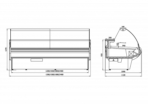 Холодильная витрина Enteco master НЕМИГА STANDART 150 ВСн универсальная, закрытое основание, встроенный агрегат Холодильная витрина Enteco master НЕМИГА STANDART 150 ВСн универсальная, закрытое основание, встроенный агрегат