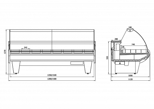 Тепловая витрина Enteco master НЕМИГА STANDART 120 ВВ(Т), основание на опорах, встроенный агрегат Тепловая витрина Enteco master НЕМИГА STANDART 120 ВВ(Т), основание на опорах, встроенный агрегат